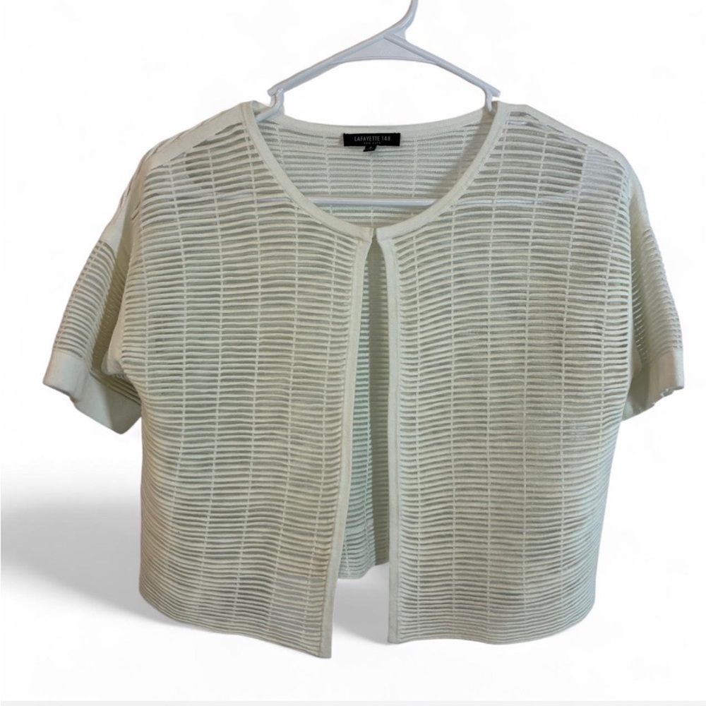 Lafayette 148 white Short Sleeve Cropped Cardigan, Size Small/P